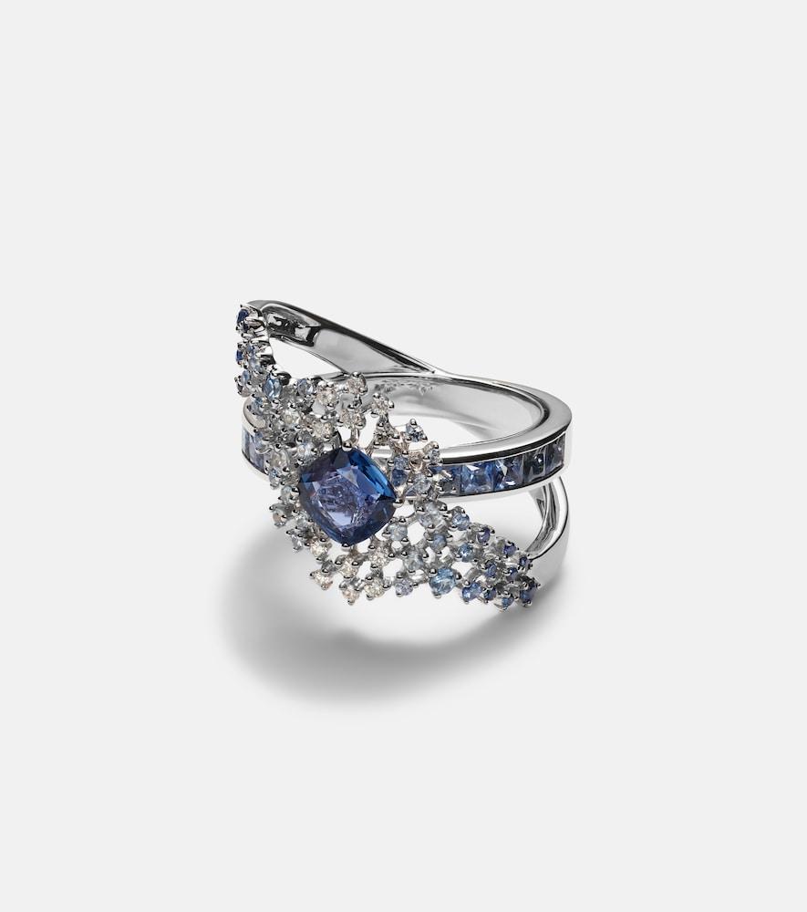 ananya scatter orbit 18kt white gold ring with sapphires and diamonds