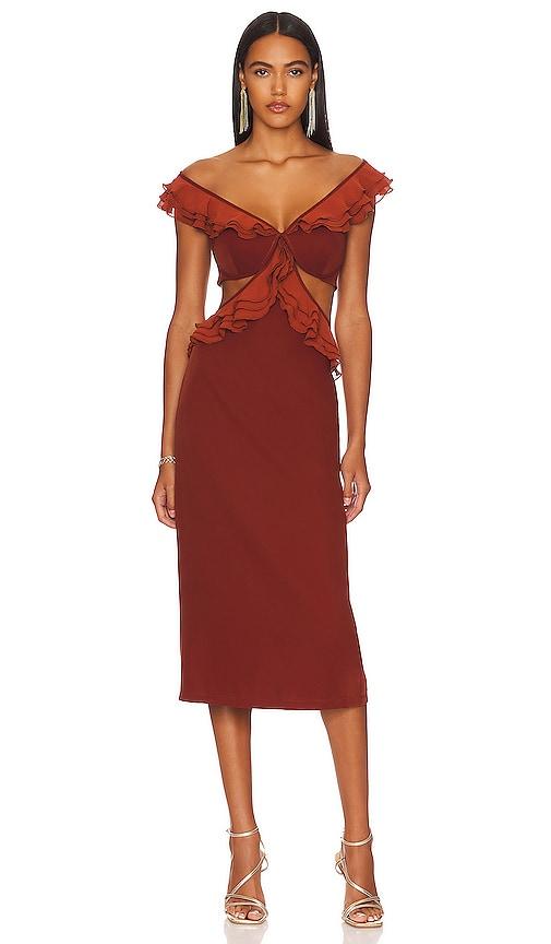 andrea iyamah x revolve leni midi dress in burgundy. - size l (also in xs)