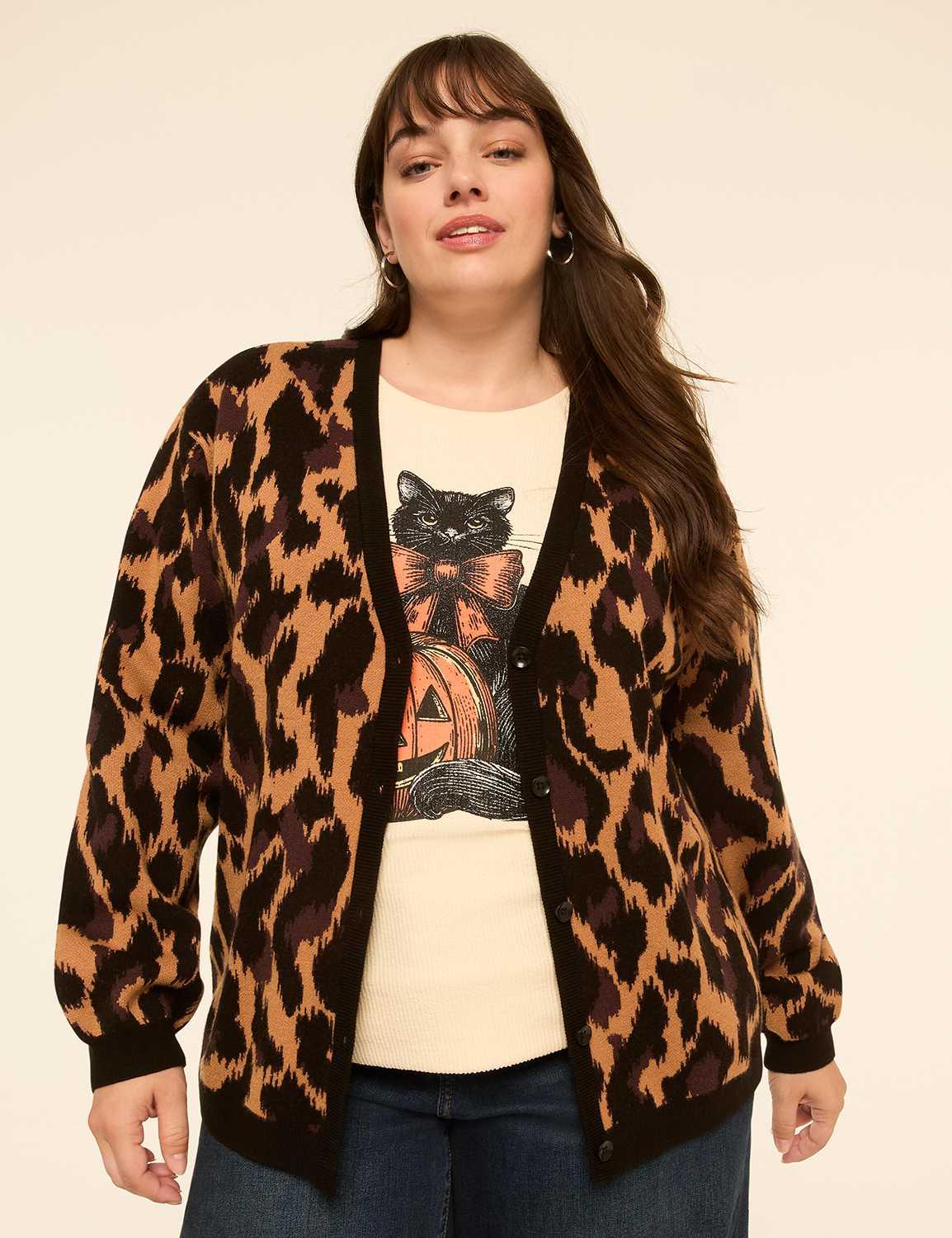 animal print button-front cardigan