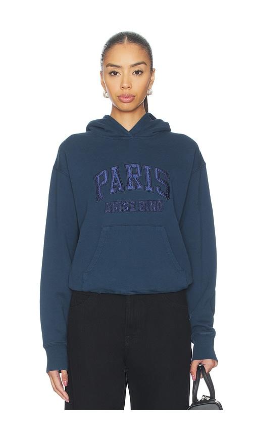 anine bing debbie shrunken hoodie paris in navy. - size m (also in xs, s)