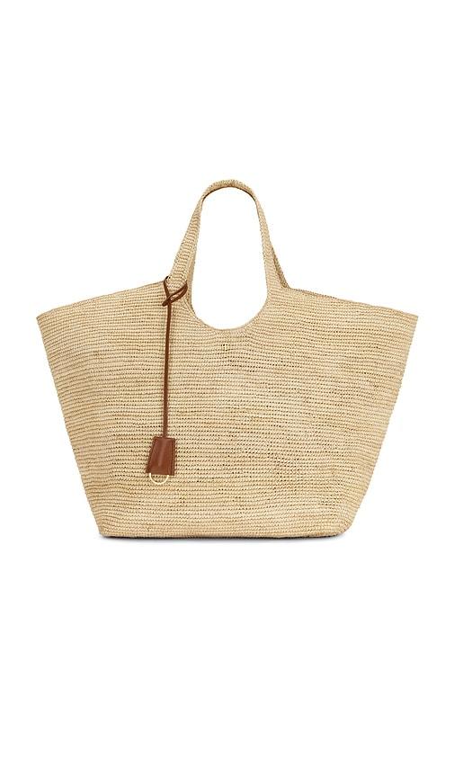 anine bing lili tote raphia bag in beige.