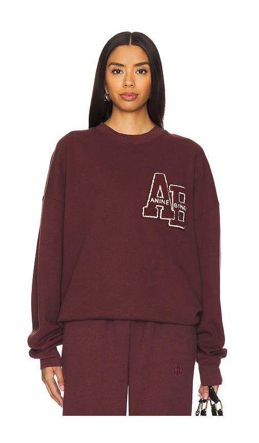 anine bing miles oversized sweatshirt letterman in burgundy. - size m (also in s)