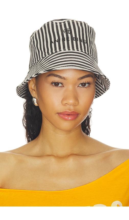 anine bing nicks bucket hat in black & white.