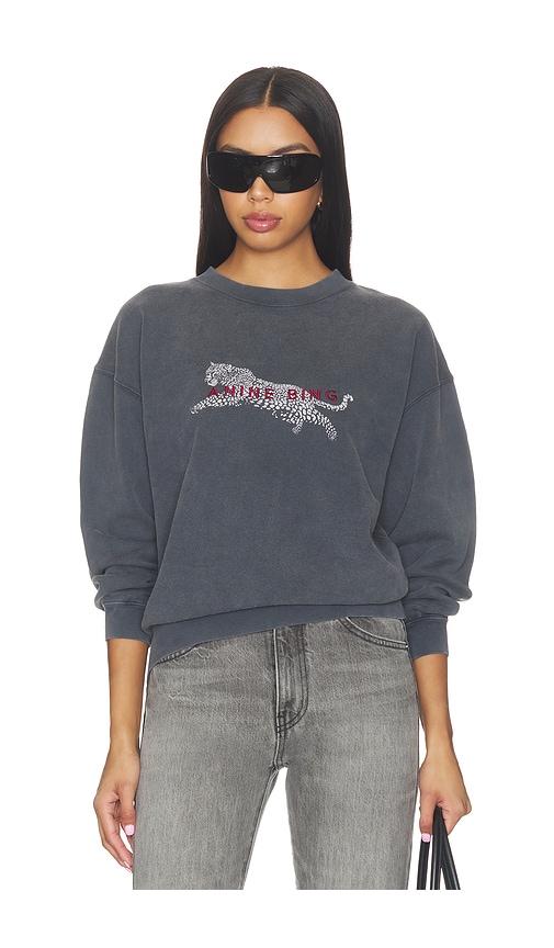 anine bing spencer sweatshirt leopard in black. - size l (also in xs, s, m, xl)