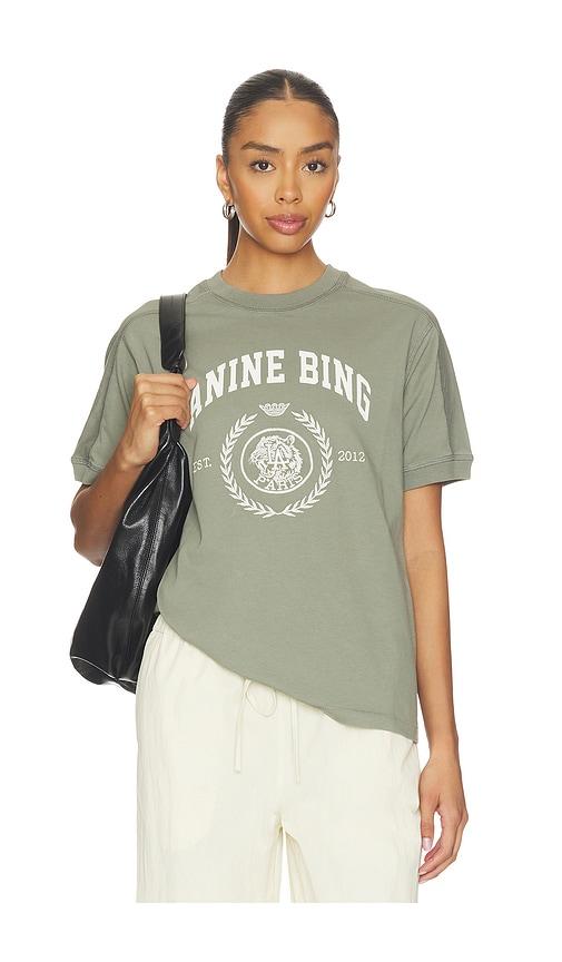 anine bing walker collegiate tee in sage. - size l (also in xs, s, m)