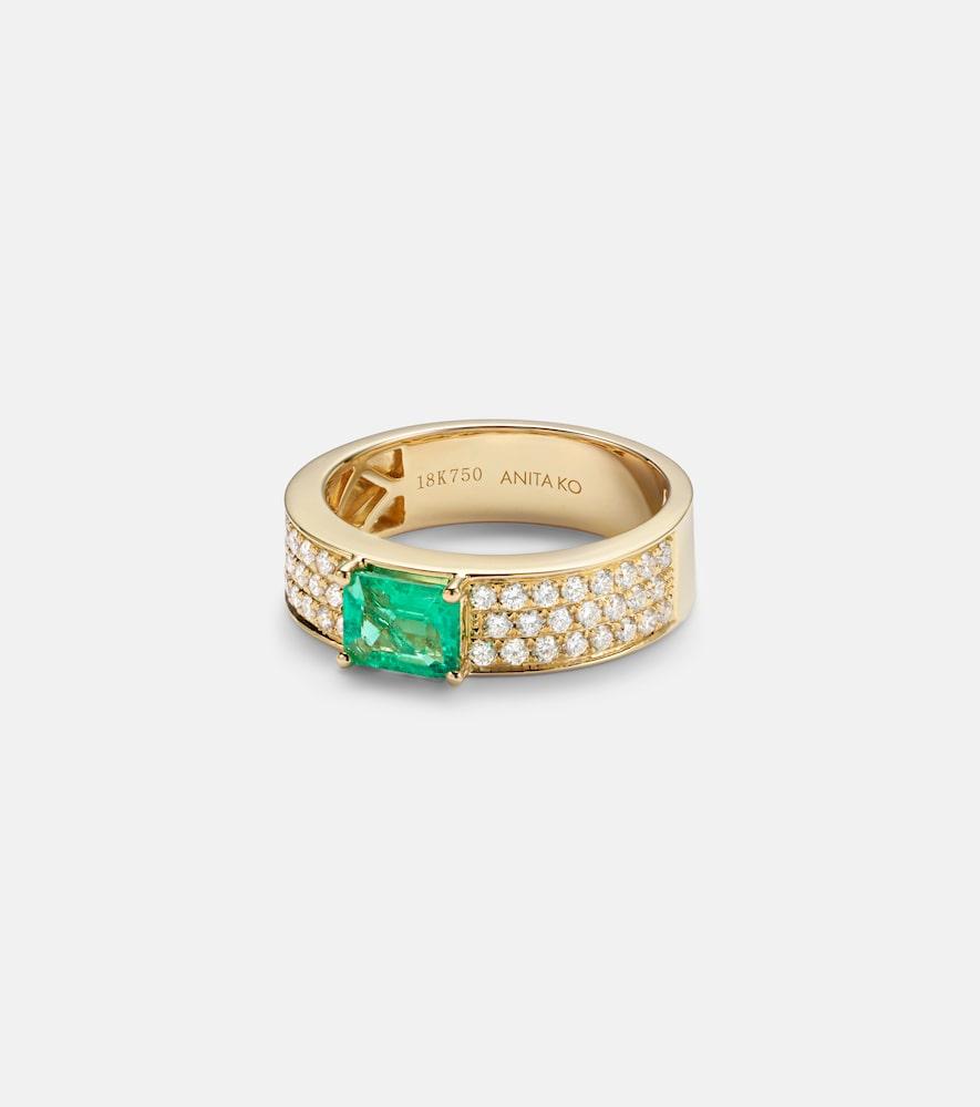 anita ko 18kt gold ring with emerald and diamonds