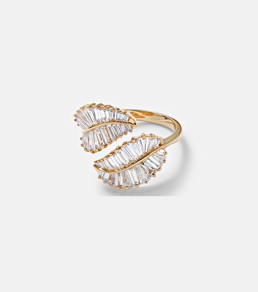 anita ko palm leaf 18kt gold ring with diamonds