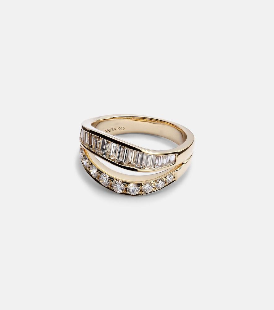 anita ko two row wave 18kt gold ring with diamonds