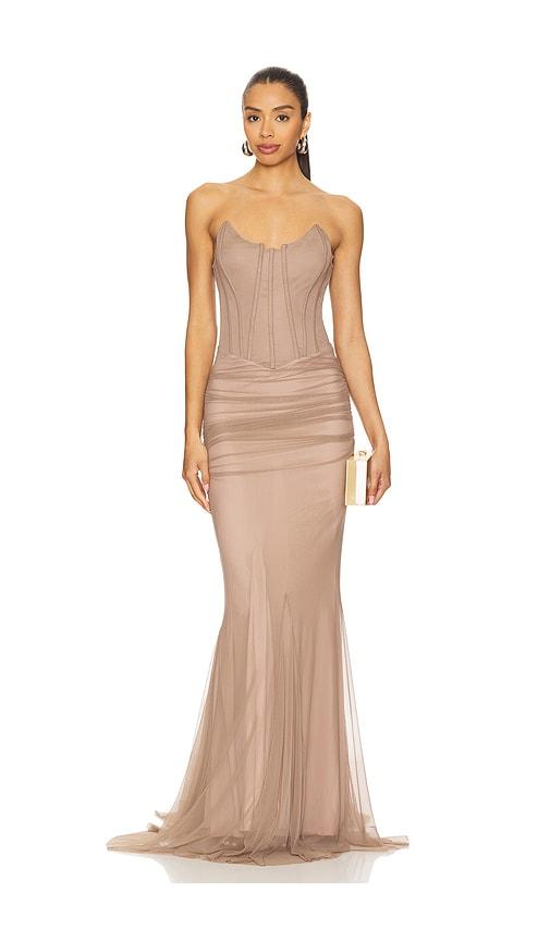 aniye records maya long dress in beige. - size l (also in m, s)