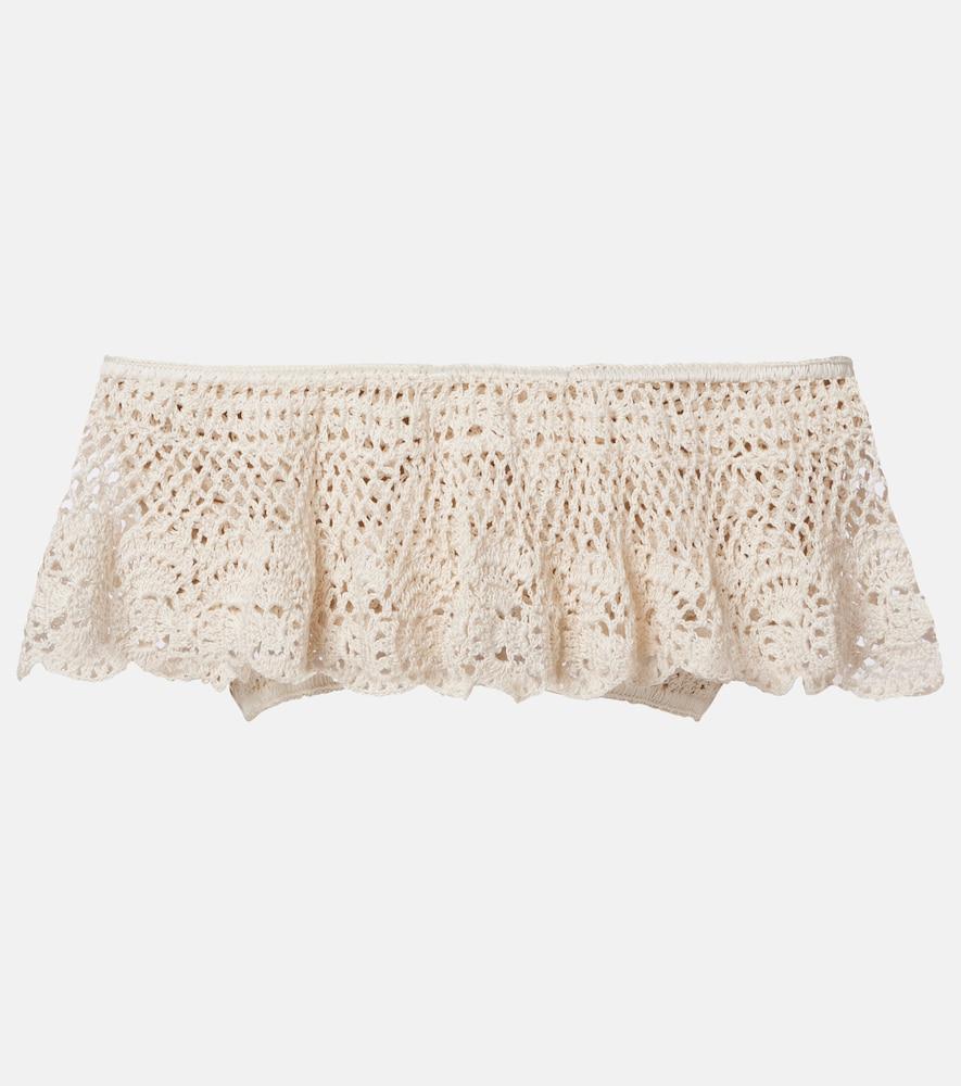 anna kosturova filigree crochet off-shoulder cotton crop top