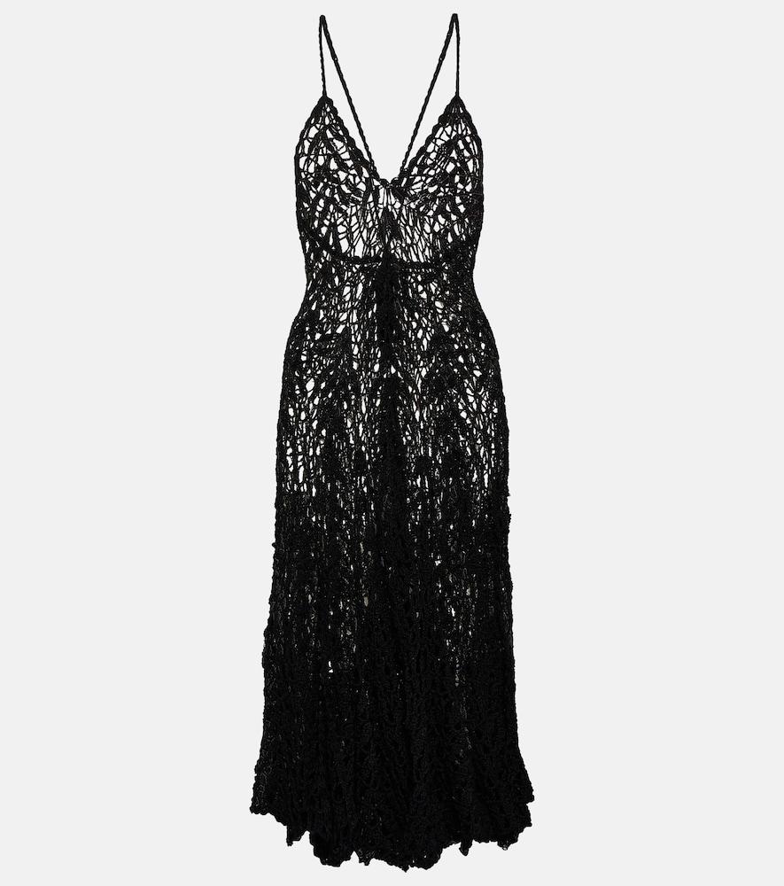anna kosturova open-knit cotton midi dress