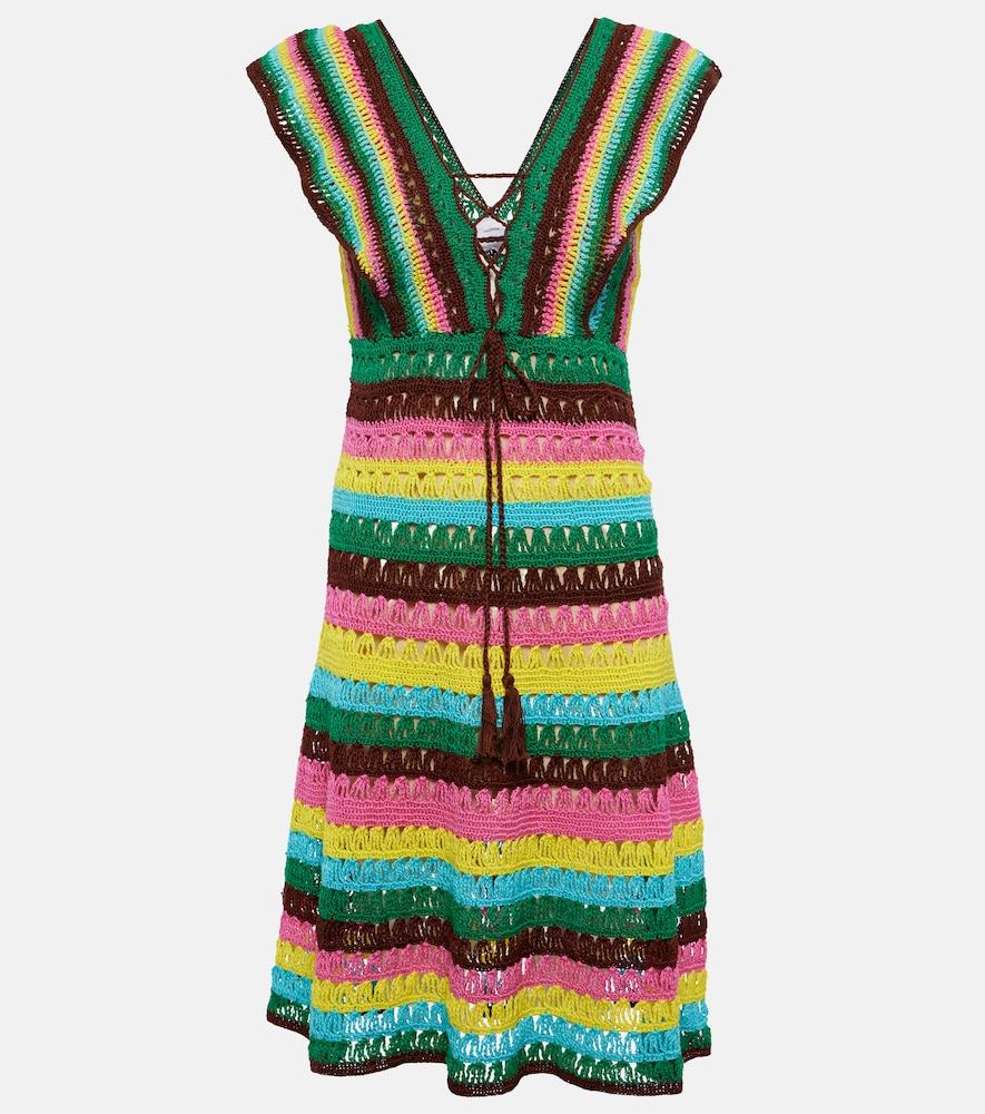 anna kosturova striped crochet cotton minidress