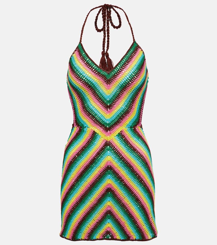 anna kosturova striped crochet cotton minidress