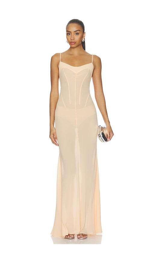anna october janet slip dress with draped bust in peach. - size l (also in s, xs, m)