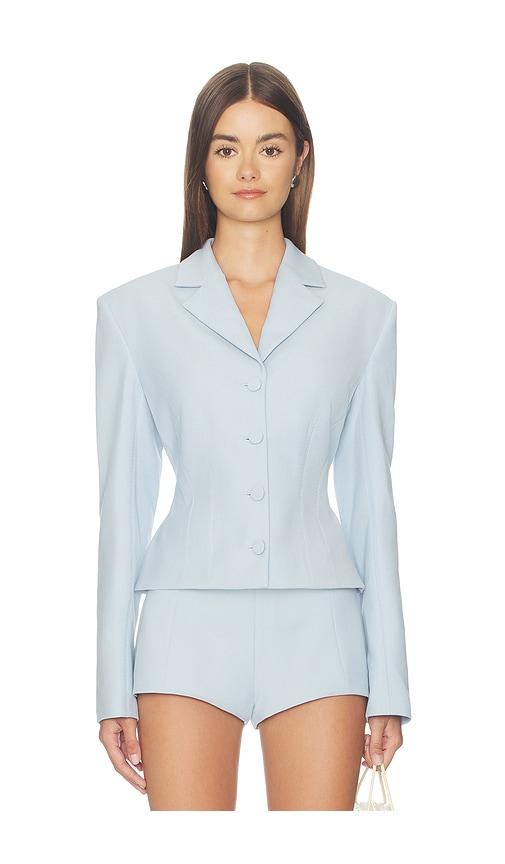 anna october missy jacket with voluminous shoulders and hips in baby blue. - size l (also in s, m)