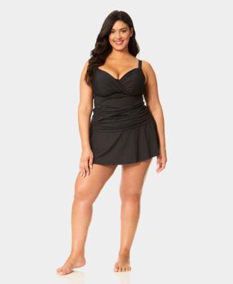 anne cole plus size shirred tankini top skirt