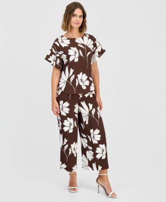 anne klein flutter sleeve top wide leg pants