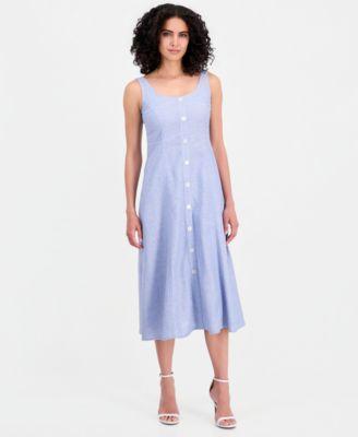 anne klein womens linen blend sleeveless button front a line dress