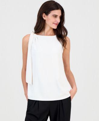 anne klein womens tie shoulder sleeveless blouse