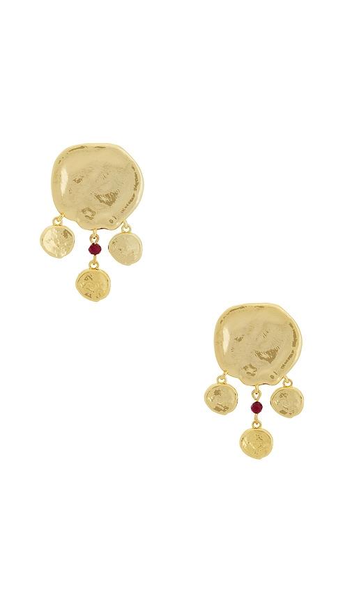 anni lu dream catcher earrings in metallic gold.