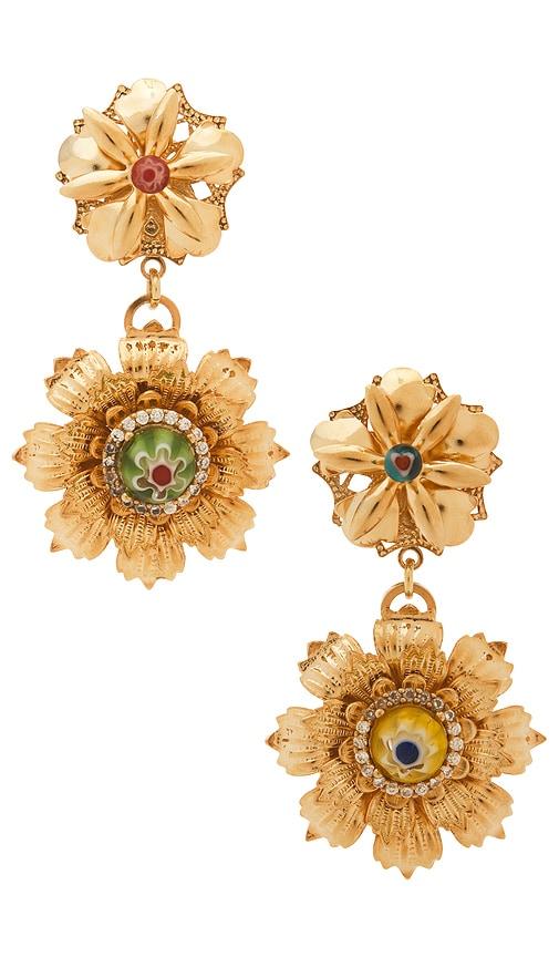 anton heunis flower drop earrings in metallic gold.
