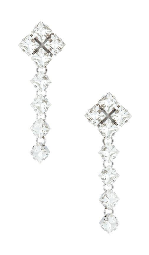anton heunis omega clasp cascade pixel earrings in metallic silver.