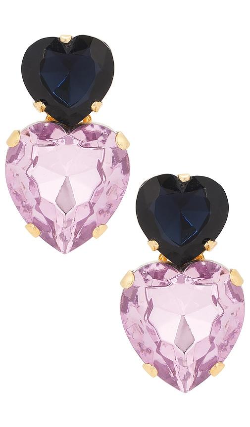 anton heunis omega clasp double heart stud earrings in blue.