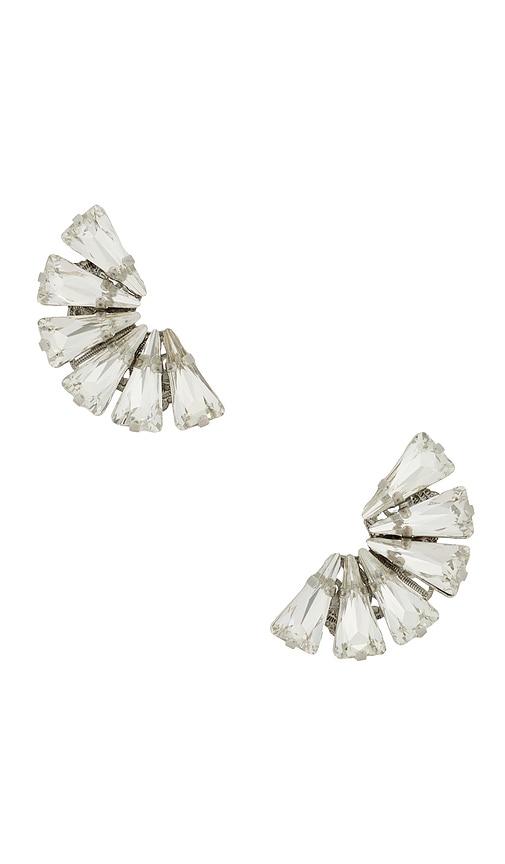 anton heunis omega clasp fan-shaped detail stud in metallic silver.