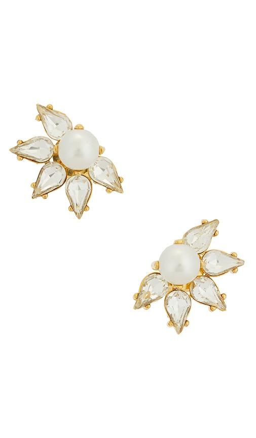 anton heunis omega clasp flower motif stud earrings in metallic gold.