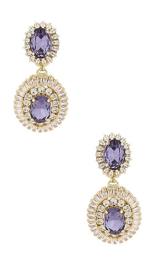 anton heunis omega clasp oval disc chandeliers earrings in purple.