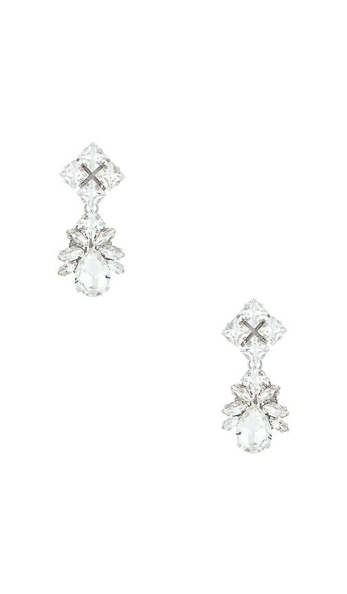 anton heunis omega clasp pixel & drop pendant earrings in metallic silver.