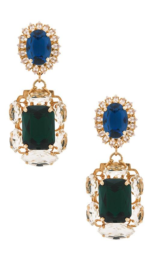 anton heunis omega clasp with square pendant earrings in blue.