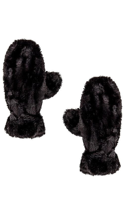 apparis coco faux fur mittens in black.