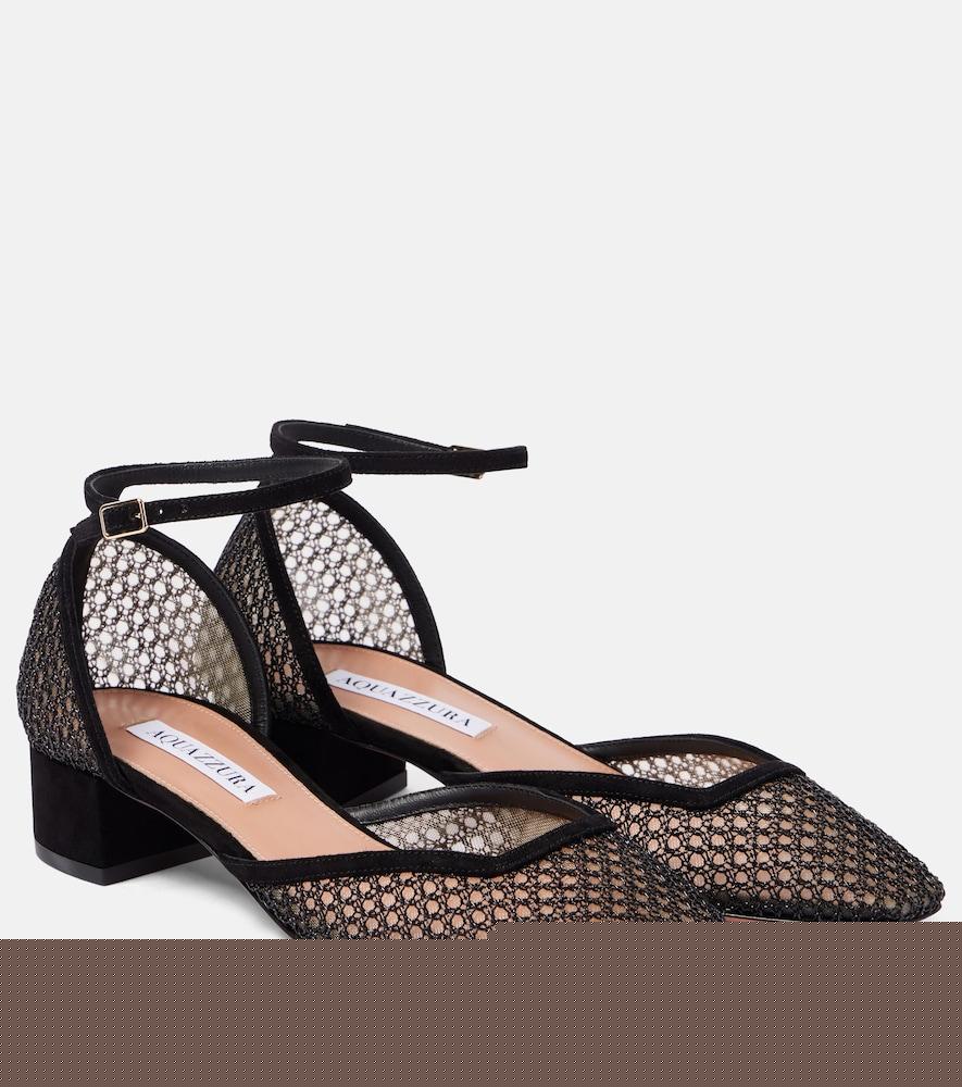 aquazzura asha 35 suede-trimmed mesh pumps