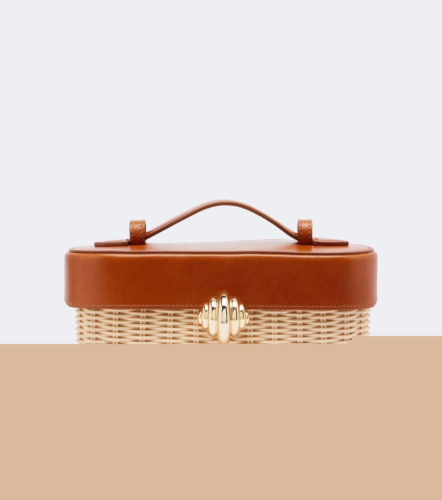 aquazzura belgravia leather-trimmed wicker vanity bag