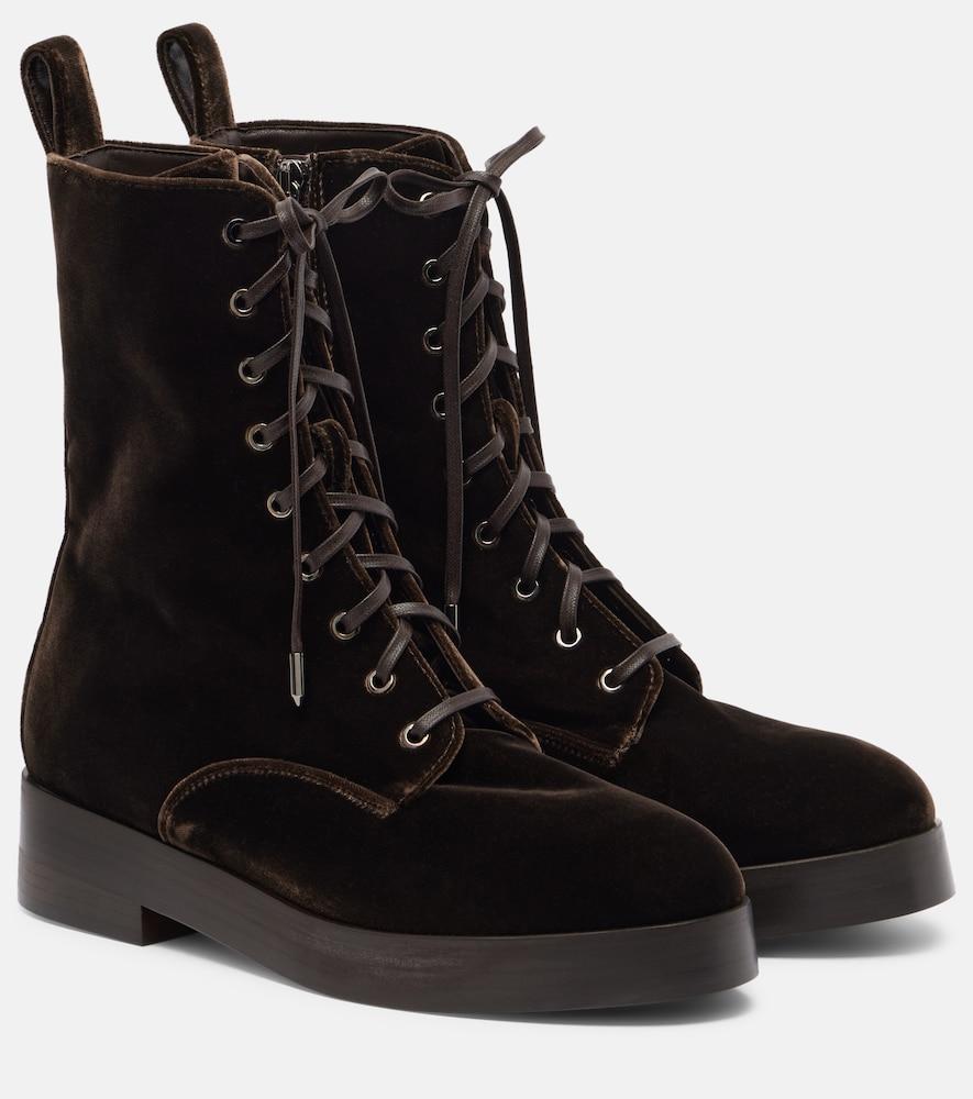 aquazzura ben 20 leather-trimmed velvet combat boots