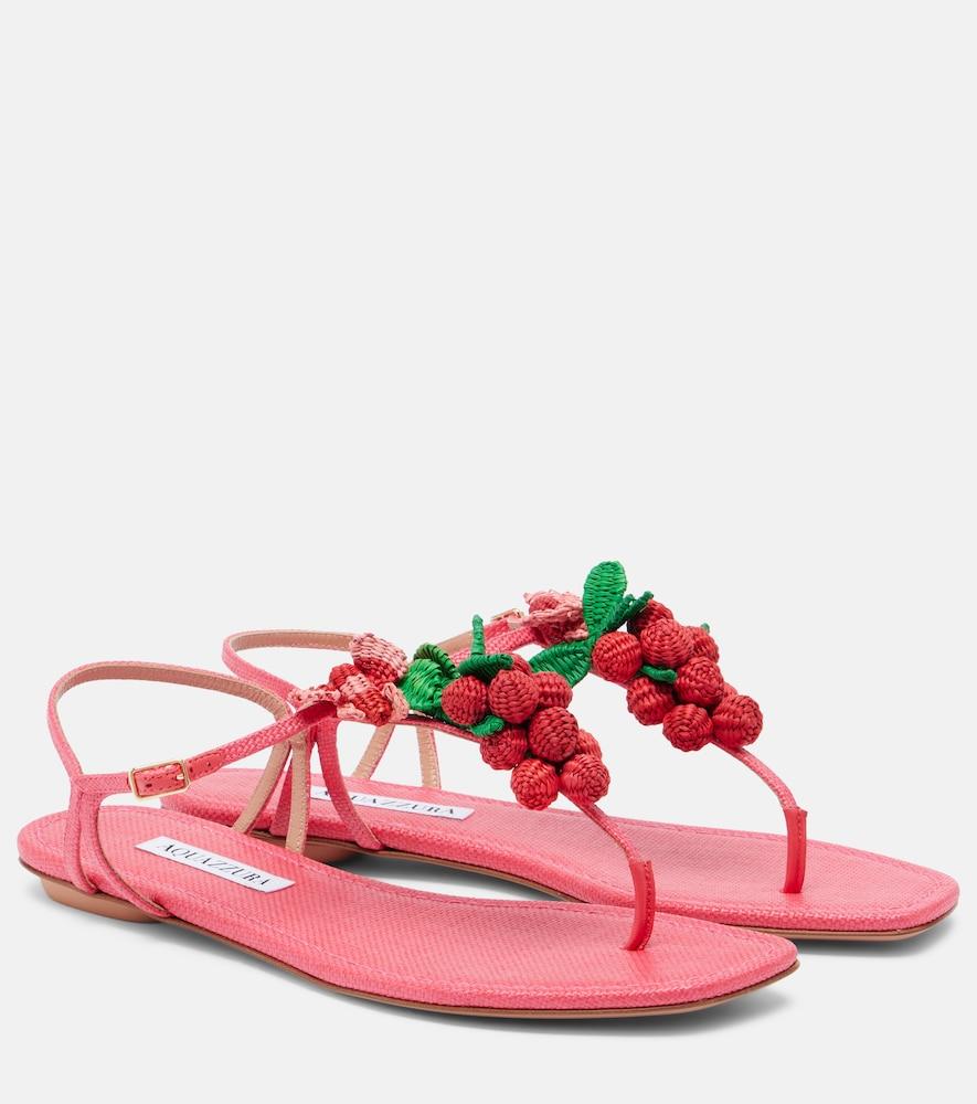 aquazzura berry raffia-effect thong sandals