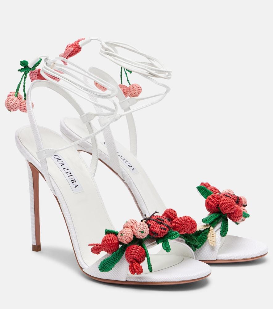 aquazzura botanica leather-trimmed raffia sandals