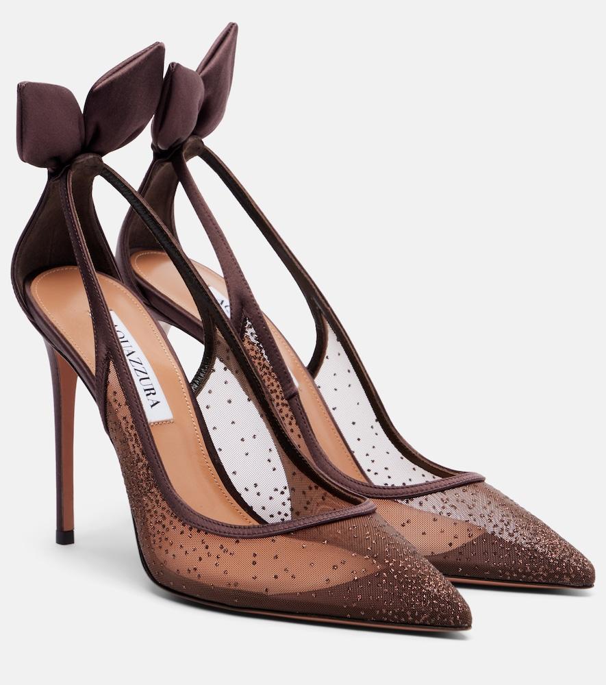 aquazzura bow tie 105 glitter mesh slingback pumps