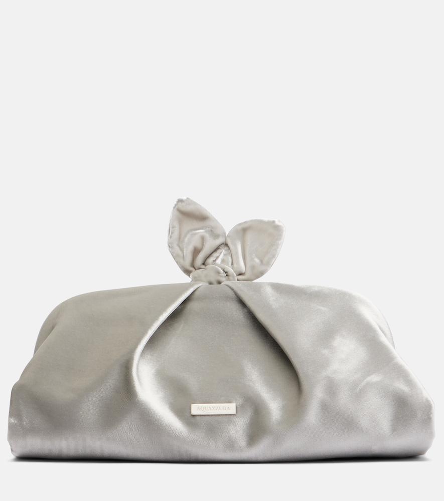 aquazzura bow tie velvet clutch
