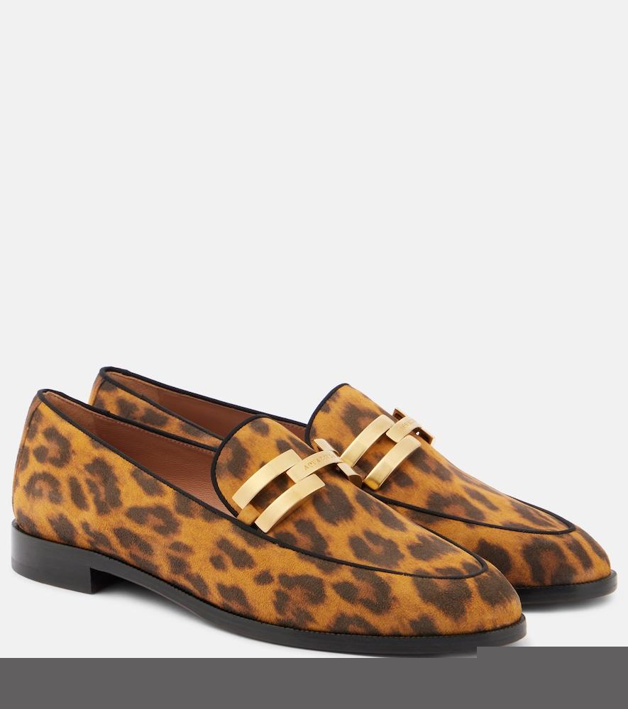 aquazzura brandi leopard-print leather loafers