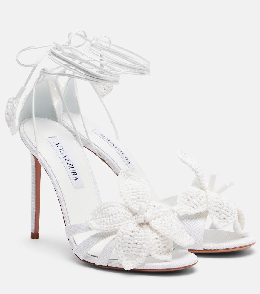 aquazzura calypso leather-trimmed raffia sandals