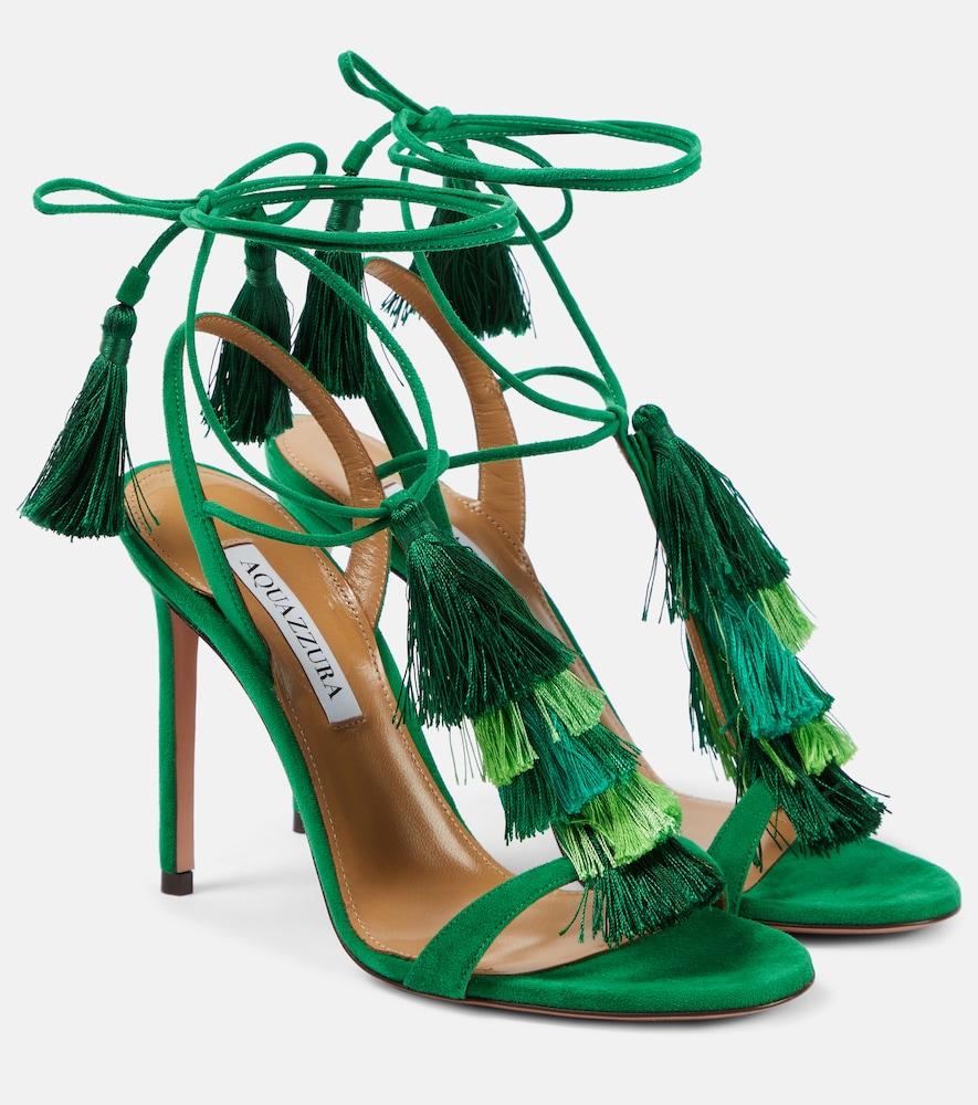 aquazzura capri tassel 105 suede sandals