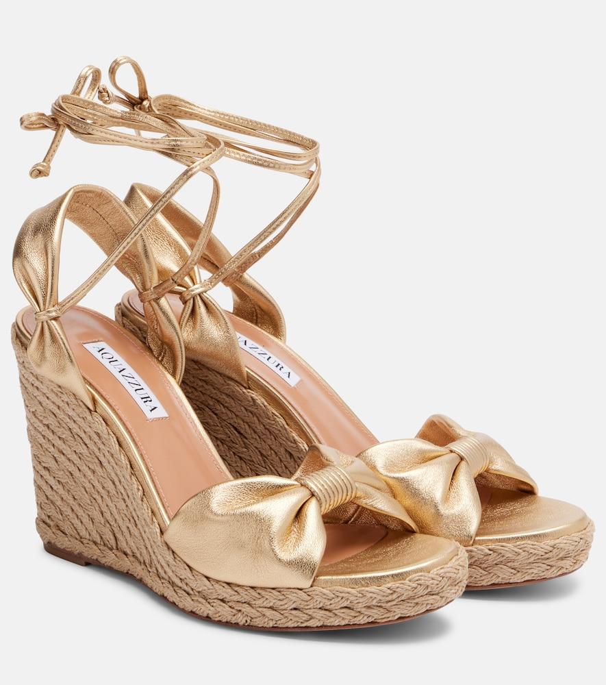 aquazzura carina metallic leather espadrille wedges