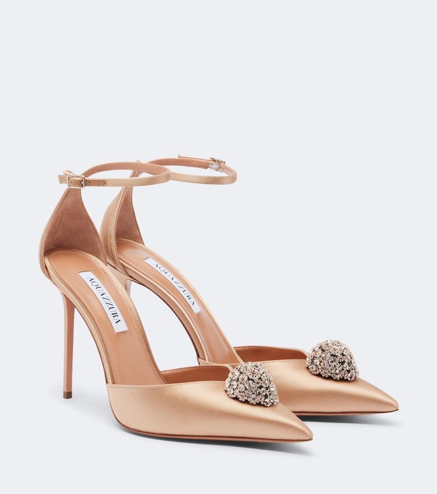 aquazzura drop embellished satin slingback pumps