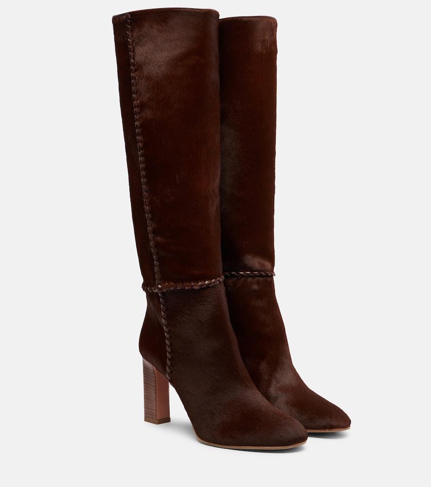 aquazzura indy 85 pony hair knee-high boots