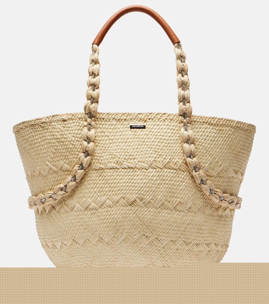 aquazzura isla raffia tote bag