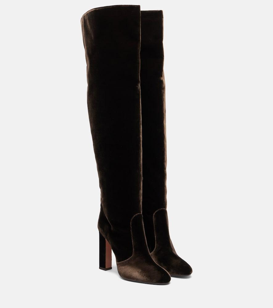 aquazzura joplin 105 velvet knee-high boots