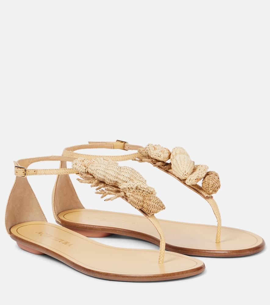 aquazzura marea raffia-trimmed leather thong sandals