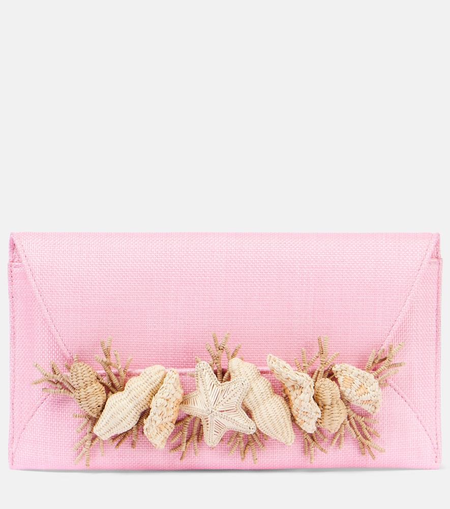 aquazzura marea small raffia-trimmed clutch